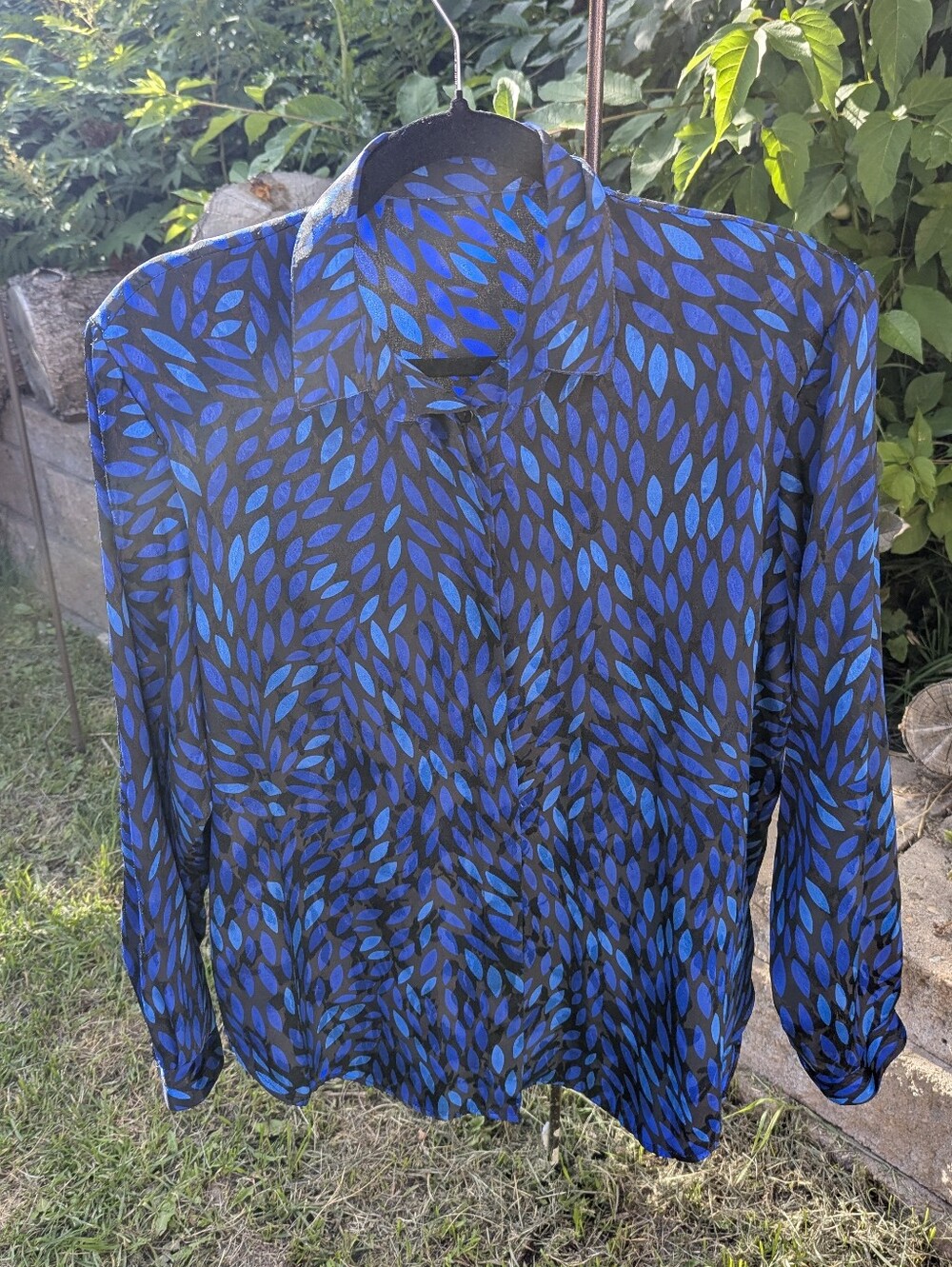 Vintage Leaf Print Sheer Shimmer Blouse 80s 90s Dark Academia Cottagecore Top - Picture 4 of 12